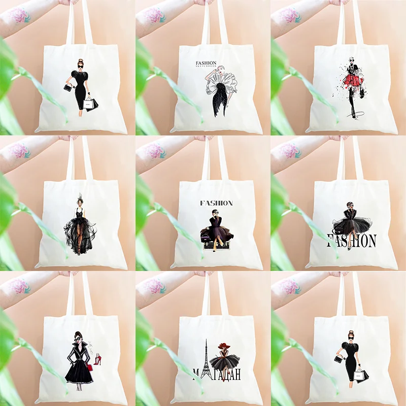 FASHION FEMALE Pattern Canvas Tote Bag Fashion Magazine Style Shopping Bag Popularity Aesthetics Handbag Shoulder Bags Trend