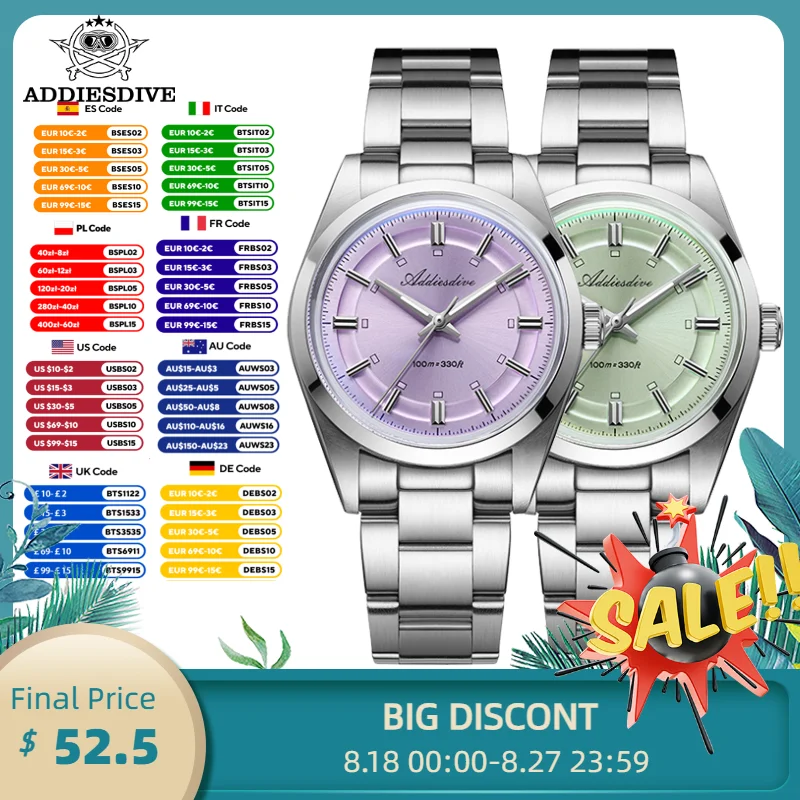 

ADDIESDIVE Men's Watch NEW Elegant 36mm AR Coated VH31 Quartz Watches BGW9 Luminous Waterproof Luxury Watch Reloj Hombre AD2515