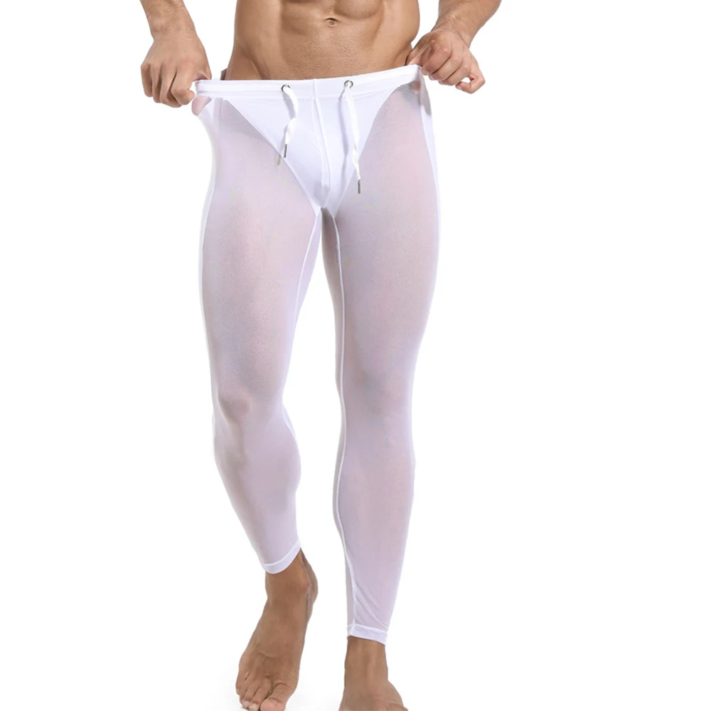 Uomo Mesh traspirante Fitness coulisse vedere attraverso la biancheria intima pantaloni da casa pantaloni ciclismo pantaloni sportivi elastici