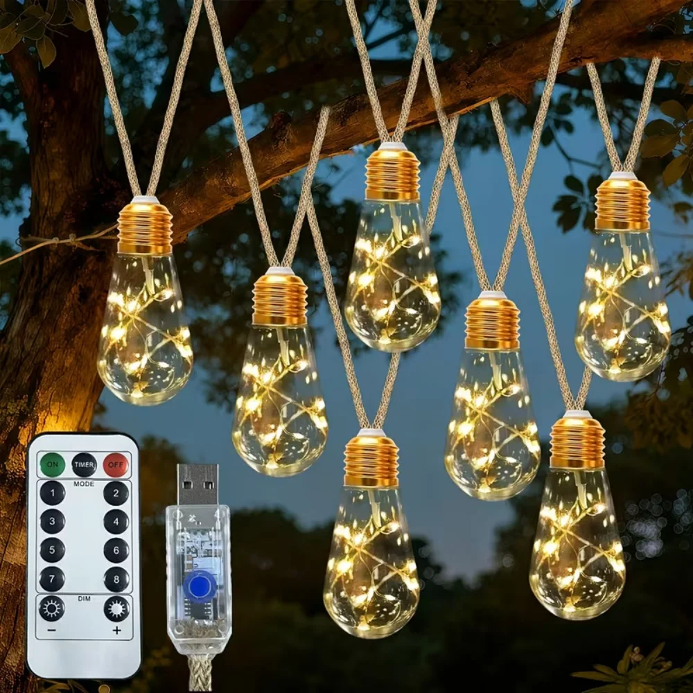 USB LED Outdoor Lights Remote Control Timer & 8 Flashing Modes Rope Light for Backyard Wedding Birthday Christmas Decoration