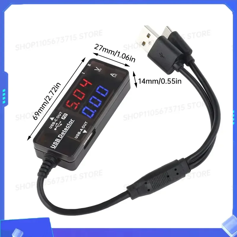 for USB Charger Tester Voltmeter Ammeter Dual LED Display Voltage Current Meter Mobile Power Detector with USB Type-C Cable