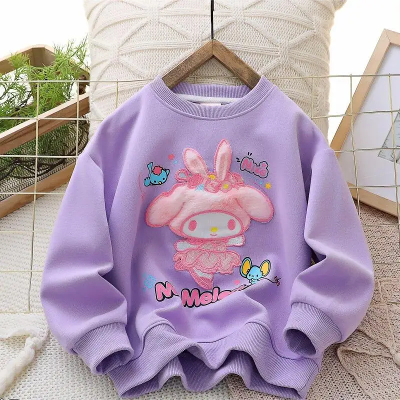 Girls Sweatshirt Spring Autumn Anime Sanrioed My Melody Long Sleeve Cartoon Embroidery Tops Casual Fashion Children's Clothing