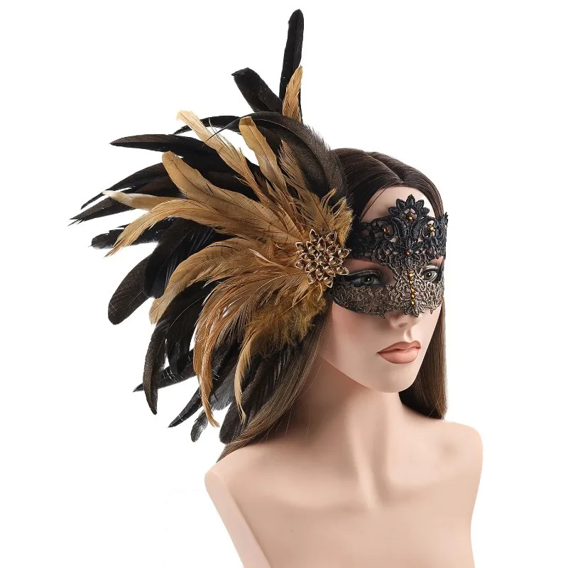 Masque de plumes sexy pour femme | Masque de bal de mascarade d'Halloween avec dentelle à paillettes strass détachables |   Costume de fête Cosplay