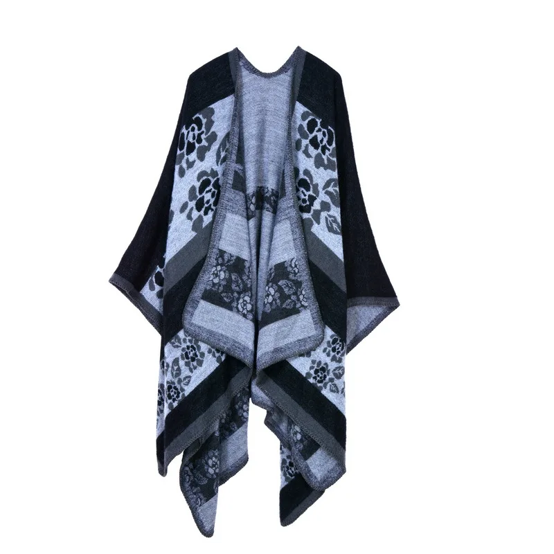 Autumn Winter Lattice Women Travel Shawl Imitation Cashmere European  National Style Fork Thickened Cloak Ponchos Capes