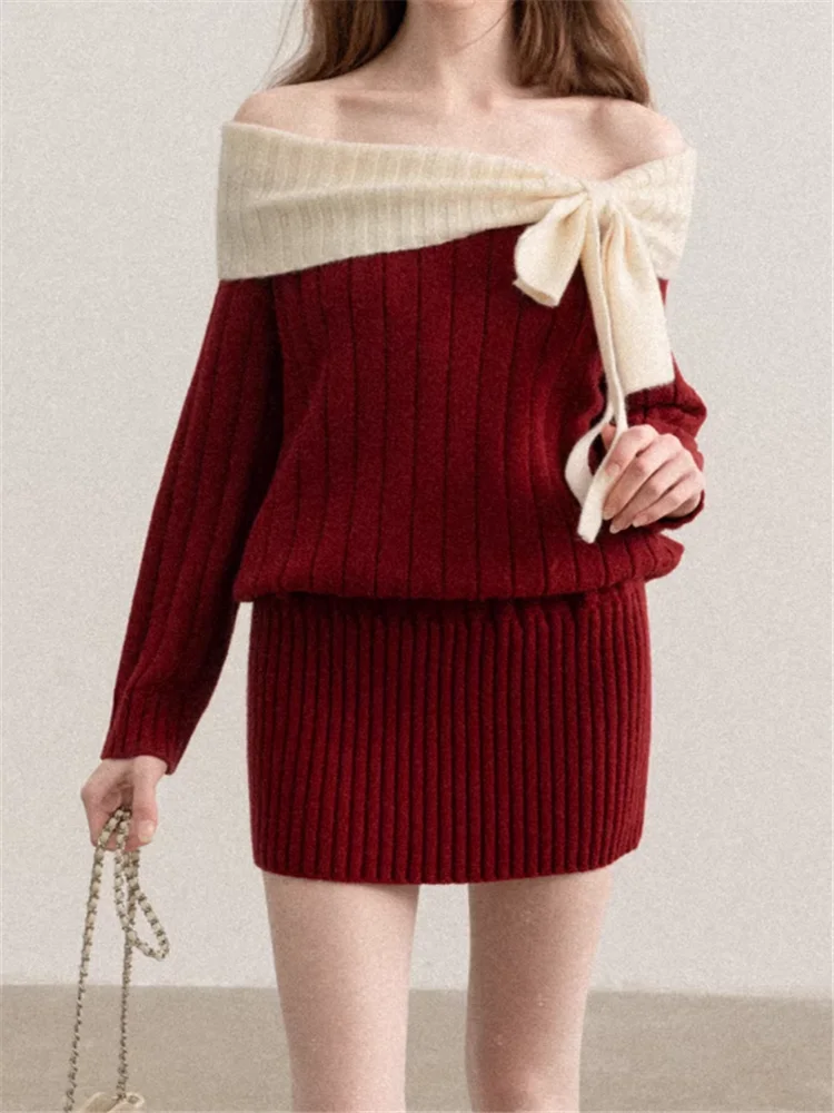 red bow sweater dress JAMERARY Red Bow Square Neck Slim Fit Knitted Sweater Dress Mid-Calf Length for Women from Dhgate Basic & Casual Dresses