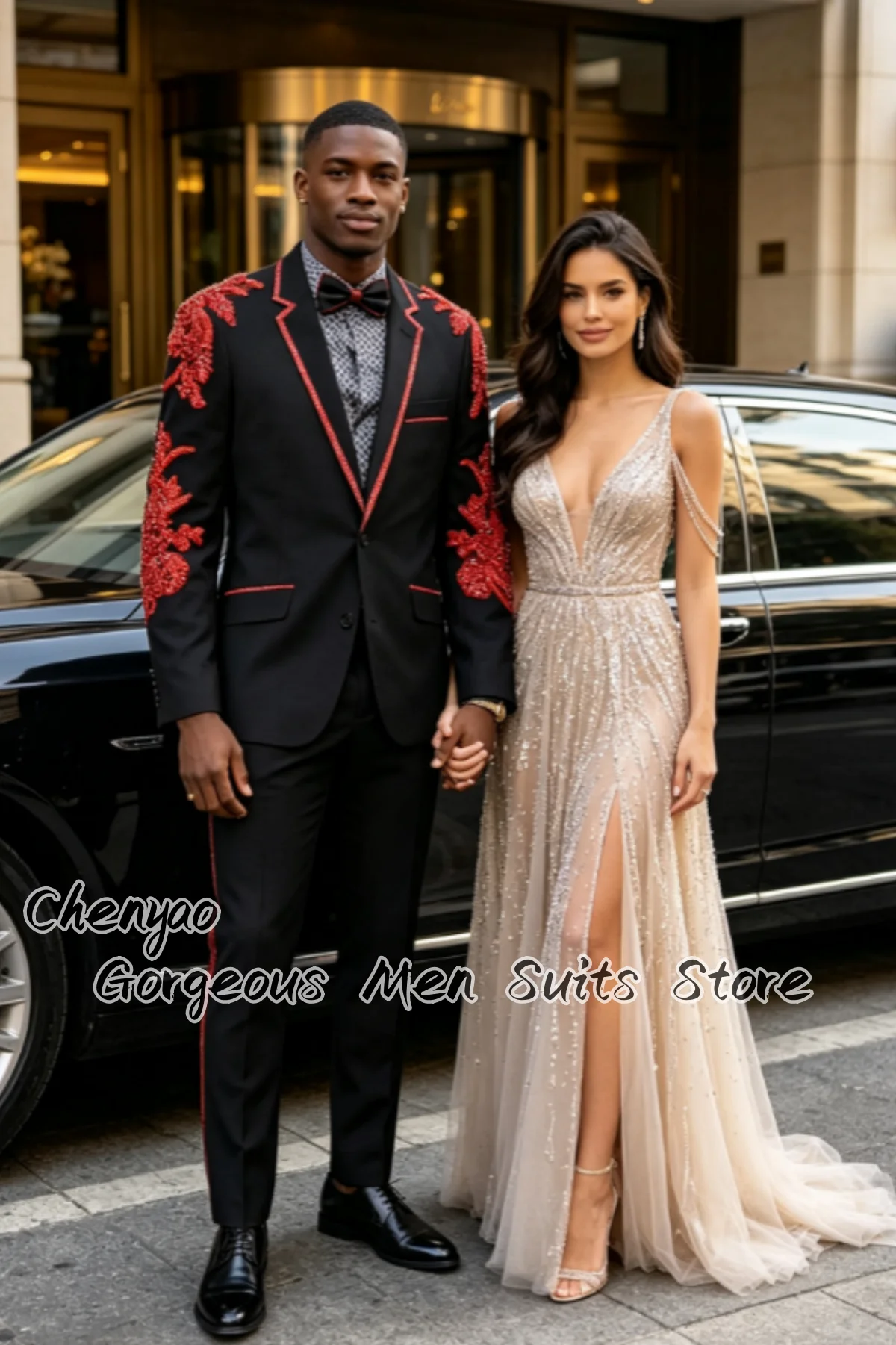 Classic Slim Crystal Applique Rhinestone Embroidery Men Suits Customized Groom Blazers Business Male Blazers 2Pcs ropa hombre