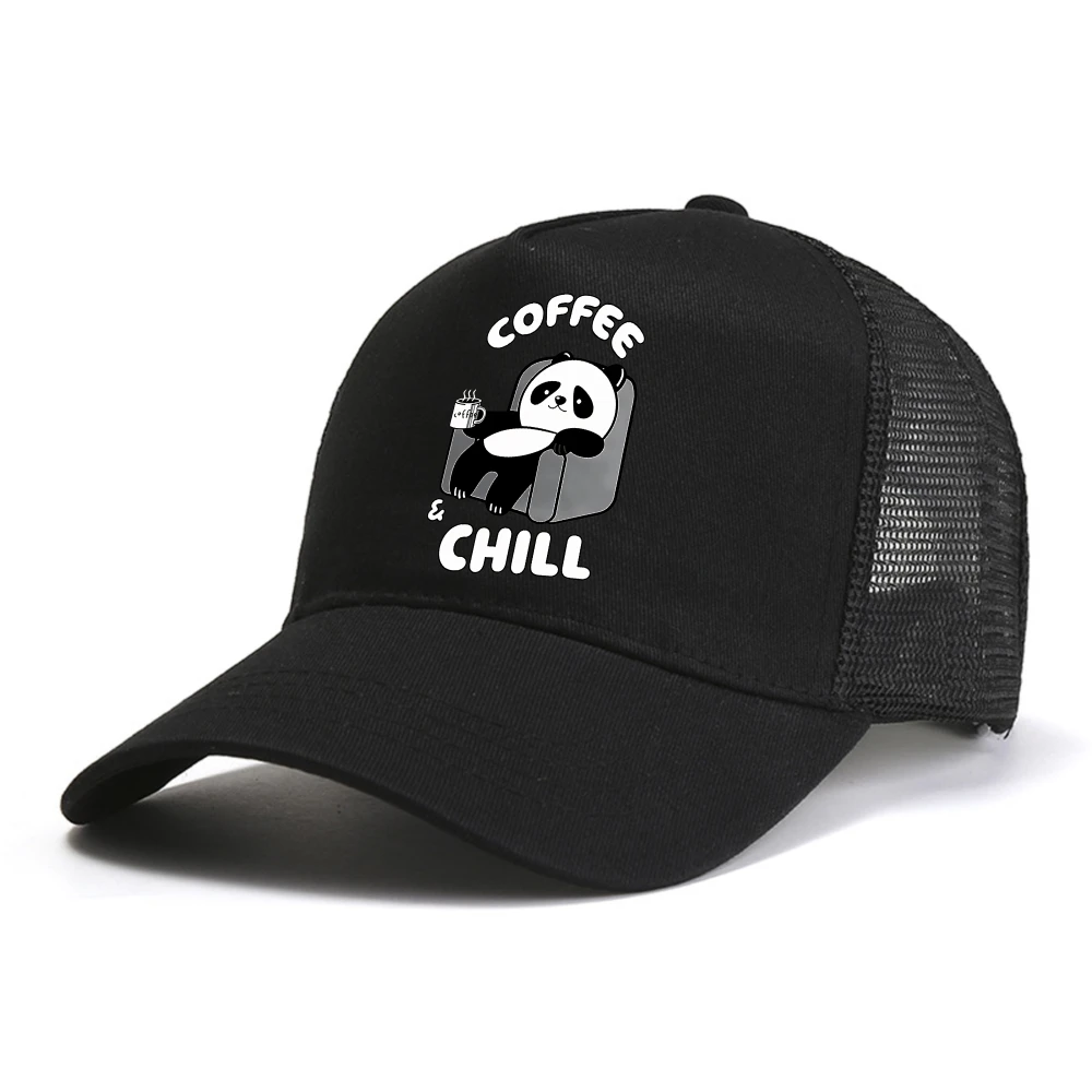 

Coffee Chill Panda baseball cap Men Women Enjoying Time hat Summer Breathable mesh Trucker hats