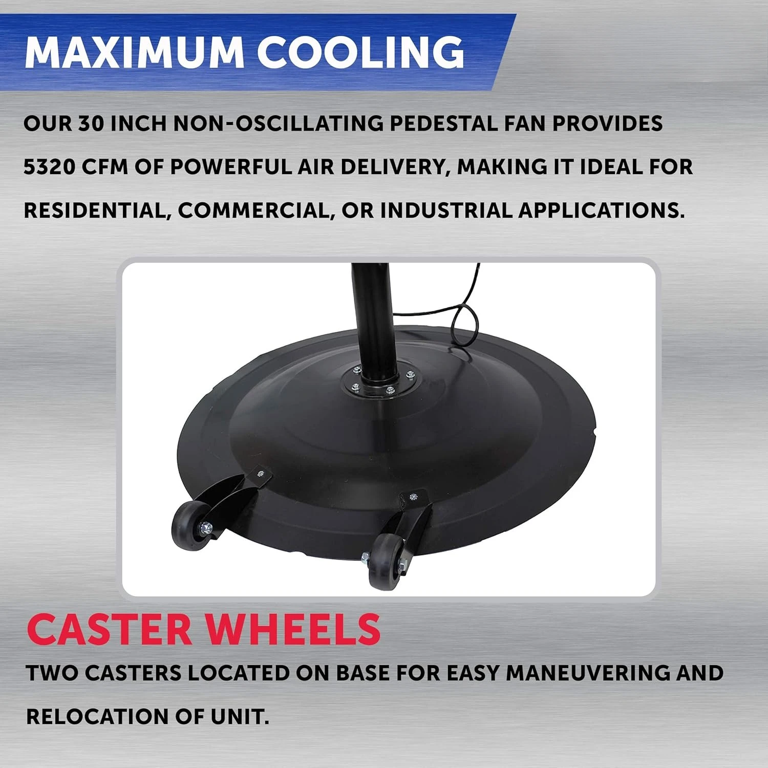 30 Inch Adjustable Height Pedestal Fan; Commercial Grade Non-Oscillating Fan, Effortlessly Cool Your Shop, Garage, or Workspace