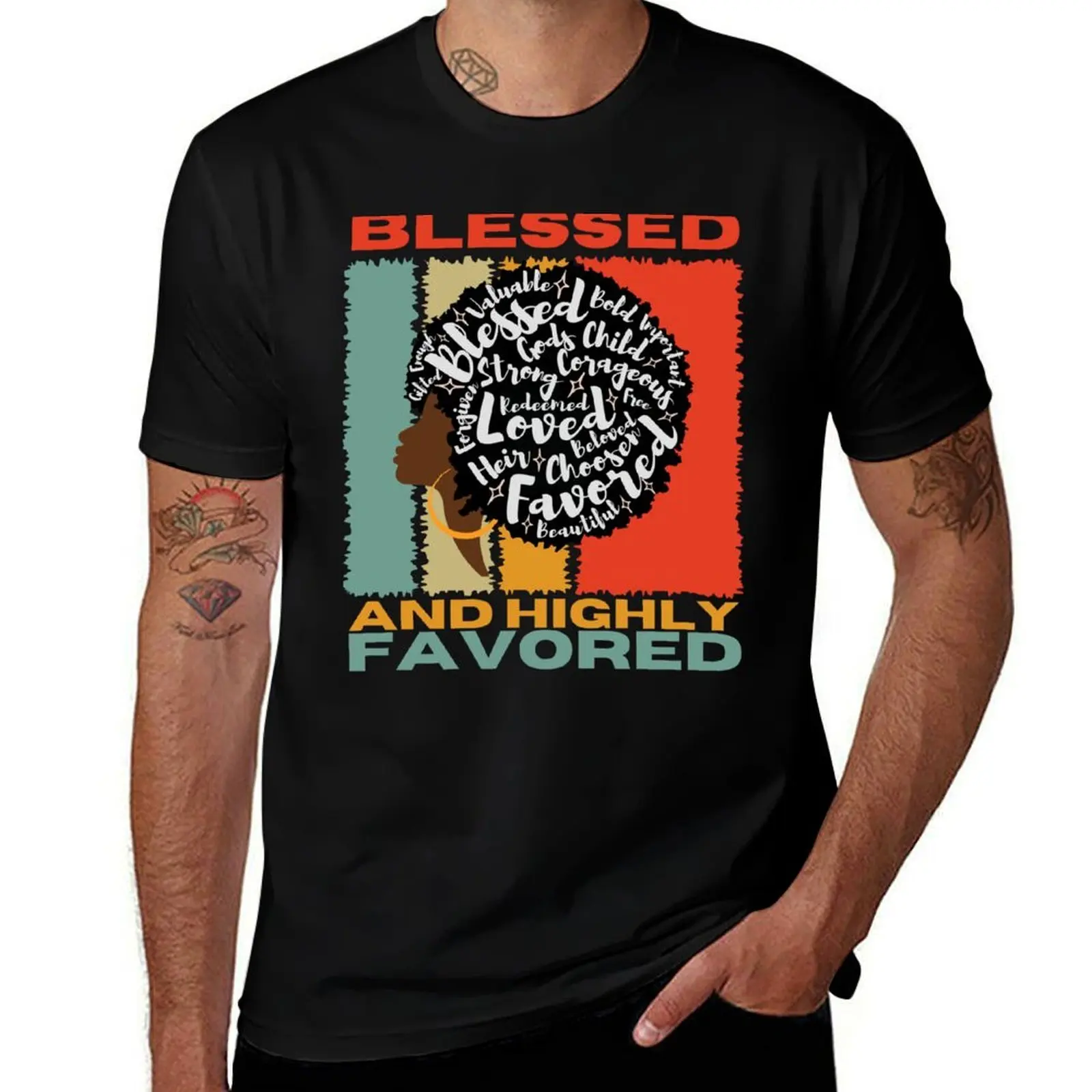 

Vintage Blessed And Highly Favored Afro Woman Word Cloud T-Shirt man t shirt designer T-Shirt