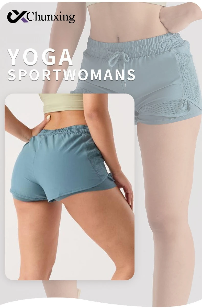 Shorts esportivos finos de secagem rápida, bolso reticulado, emenda, yoga, corrida, esportes, mulheres, verão, secagem rápida, roupa externa