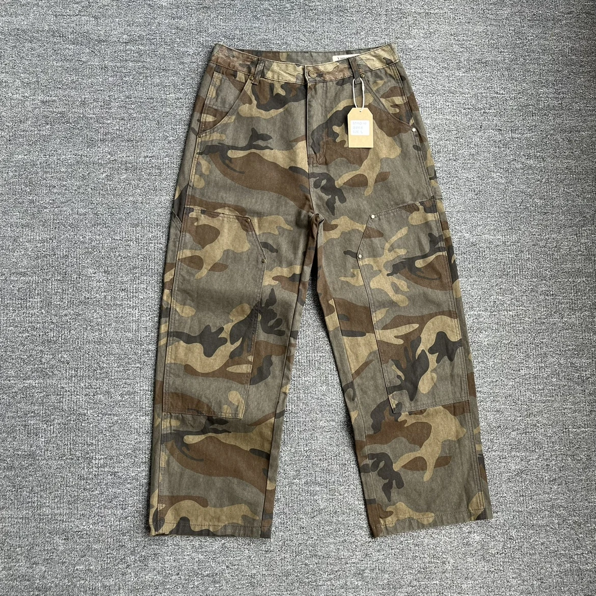 Calça masculina retrô americana camuflada casual, reta solta lavada, roupa de trabalho vintage de rua alta, primavera, outono