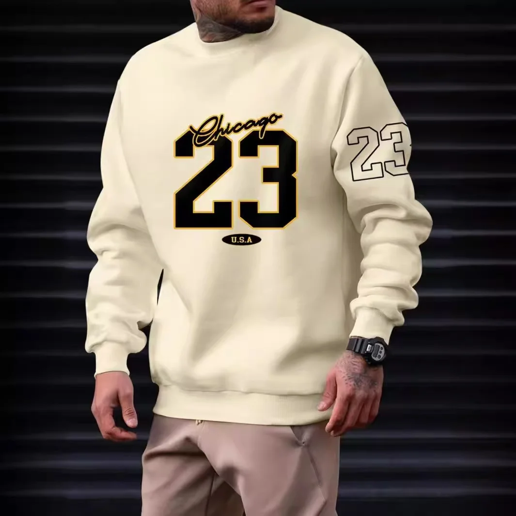 

No. 23 printed street style sweatshirt Autumn casual hoodie trendy crewneck men's pullover
