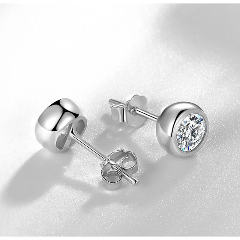 Buyee 925 Sterling Silver Bead Earring Light Zircon Simple Round Earring for Woman Man Fashion Punk Rock Fine Jewelry Earring