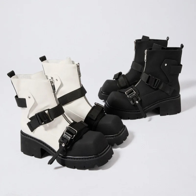 

2025 New Women Autumn and Winter Square Head Niche Darth Vader Mobile Thick-soled Thick-heeled Boots