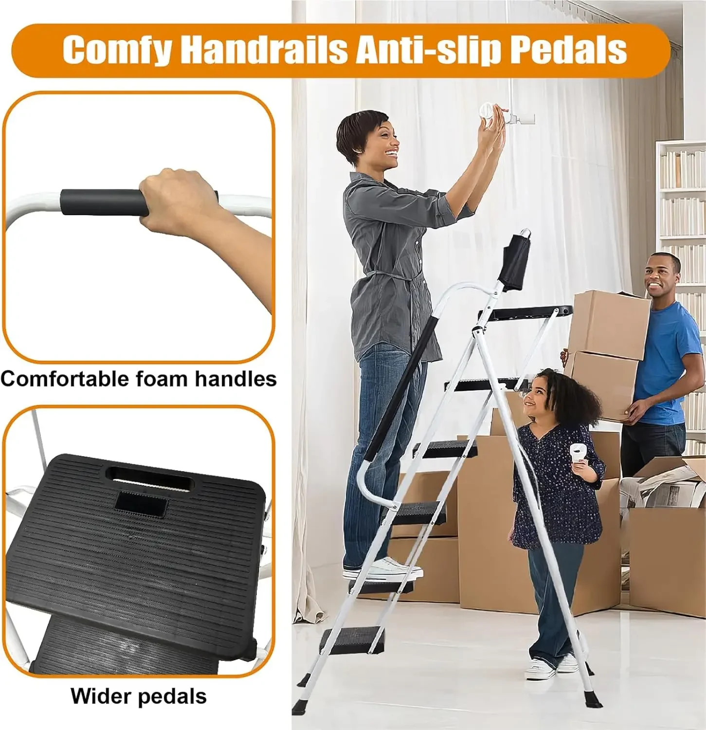 Ladder with Handrails (Include Tool Tray+Bag) 330lbs Capacity