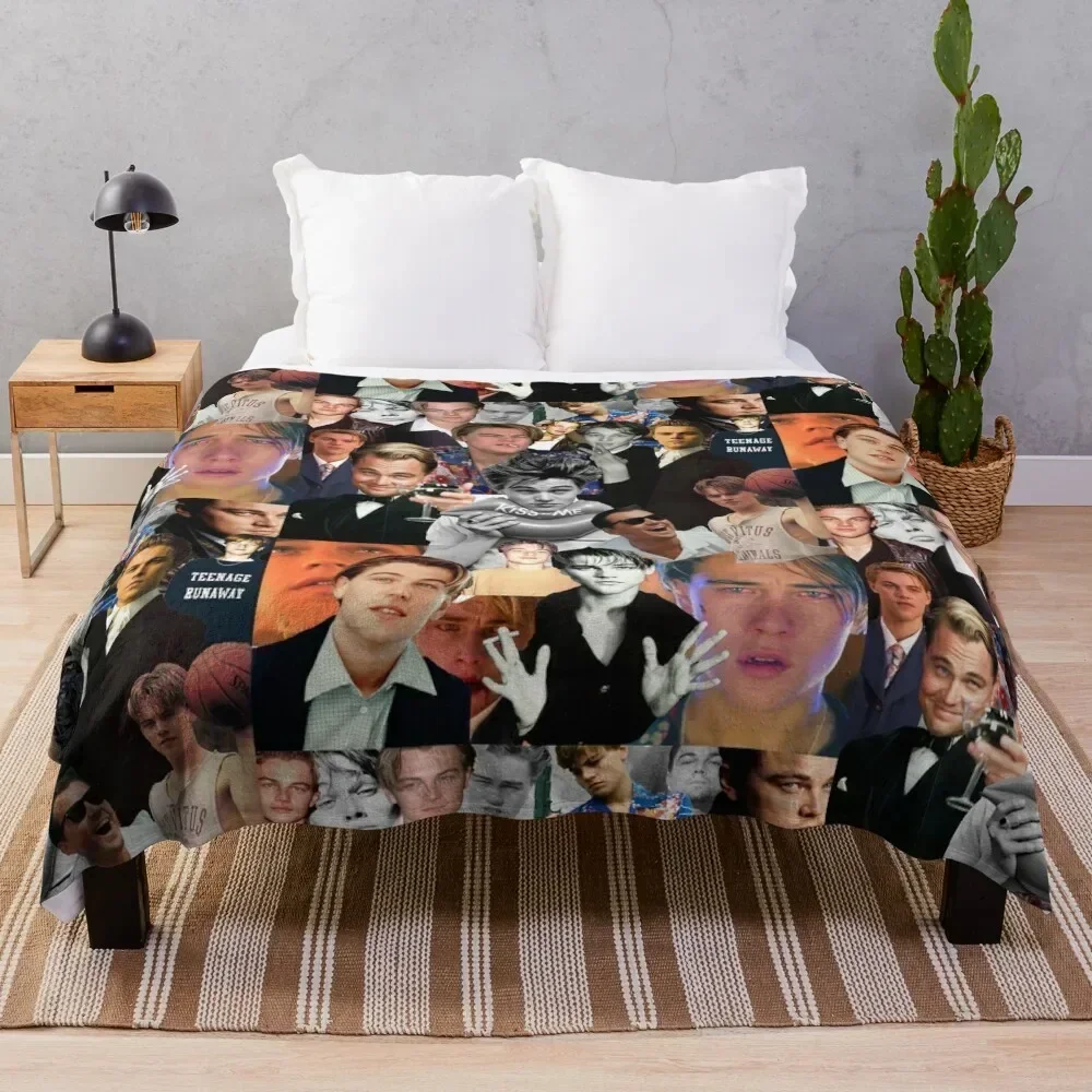 Leonardo Dicaprio Collage Throw Blanket Thermal Travel halloween Bed linens Blankets