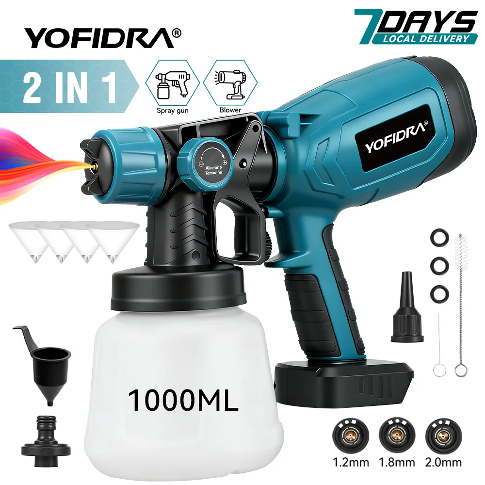 Image of YOFIDRA 1000ML 66000RPM Elektrische Spritzpistole Kabellose Farbspritzpistole Auto-Stahlbeschichtung Airbrush Elektrowerkzeuge für Makita Akku