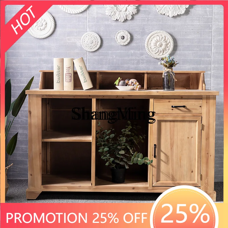 

SM Chinese-style retro solid wood bar counter, shopping mall cashier health foot bath, tea house small carved counter