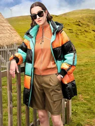 2022 Winter Women New Long Hooded Down Jackets Female Patchwork Thicken Warm Outerwear Ladies Glossy White Duck Down Coats