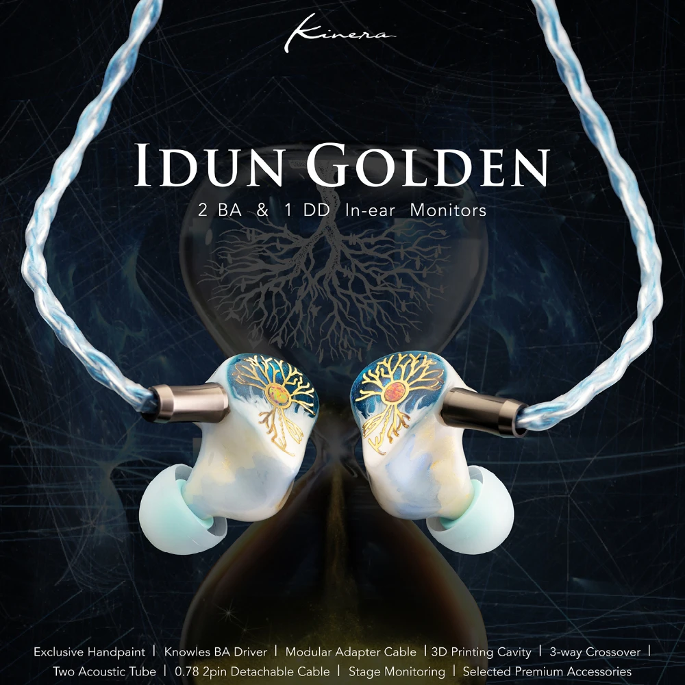 

Kinera Idun 2.0 Golden 2BA+1DD HIFI Earphones Handpainted Knowles BA IEMs Monitor Headphone with Detachable 3.5+4.4mm plug