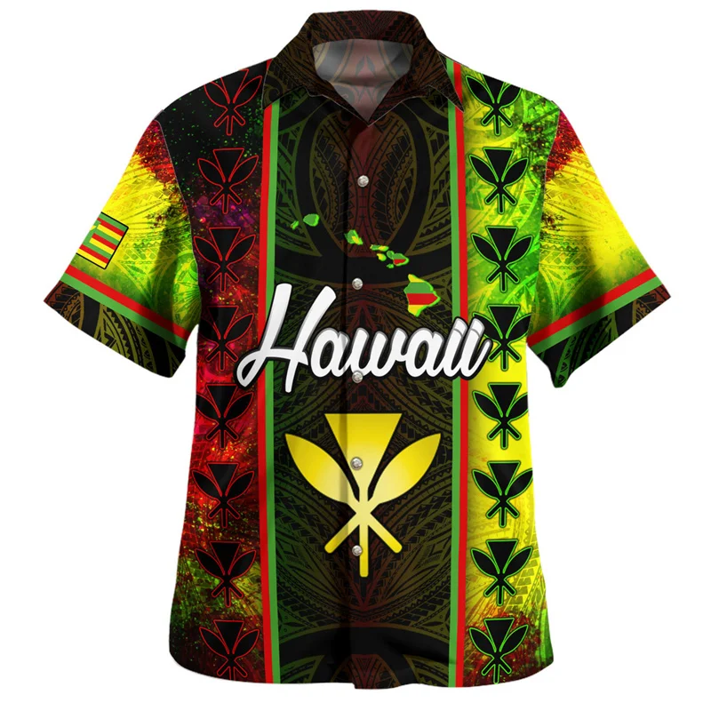 

New Harajuku 3D Printing Amercian Polynesian Hawaii Flag Shirts Men Hawaii Coat Of Arm Graphic Short Shirts Fashion Clothes Top