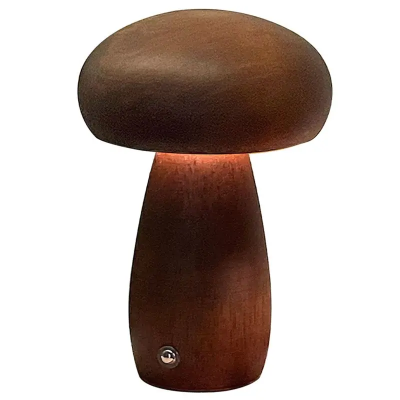 

AAAN-USB Rechargeable Wooden Mushrooms Night Light Touch Switch Bedside Table Lamp In Walnut Beech Wood Warm Dimmable Desk Light