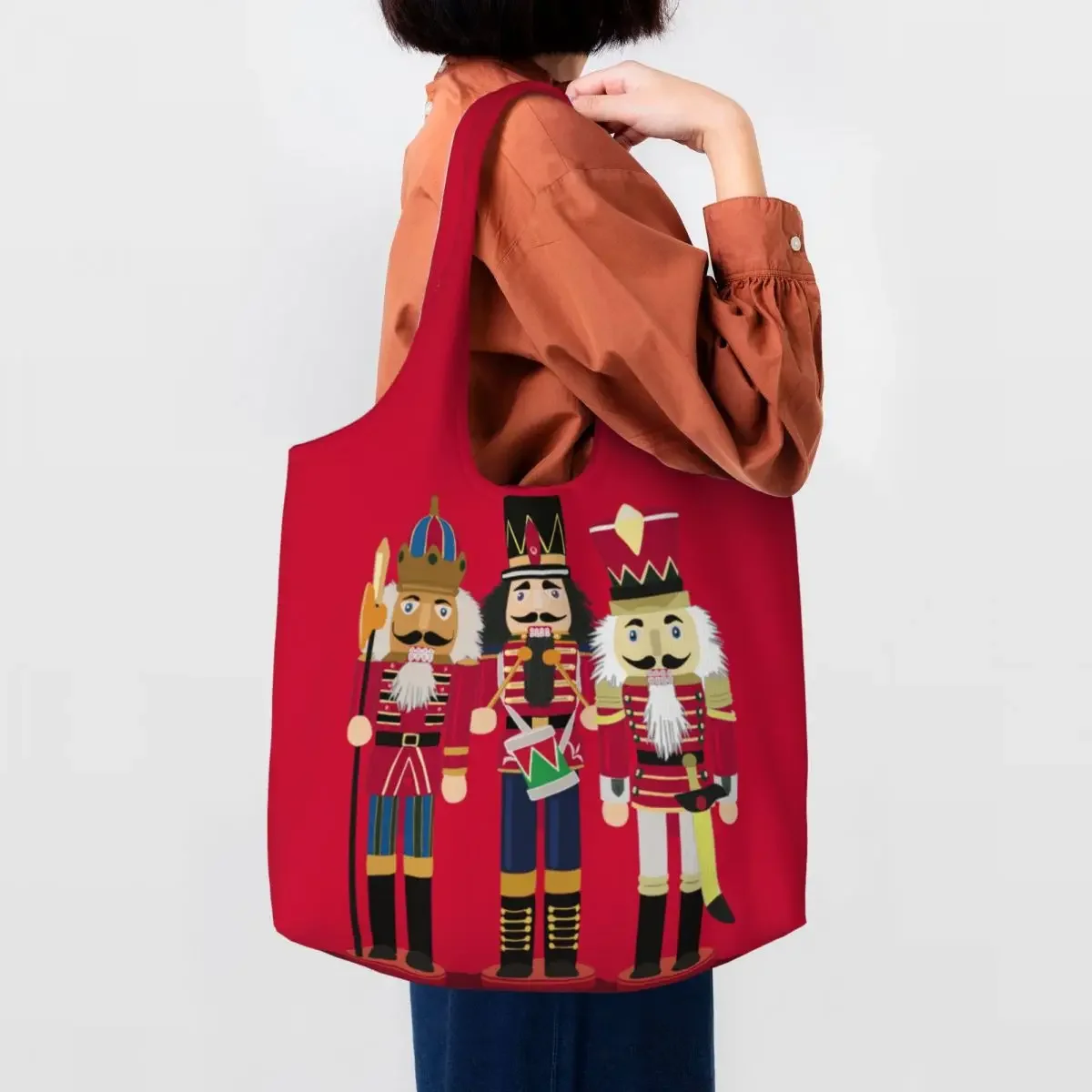 Nutcracker Soldier Toy Christmas Gift Shopping Bag Women Shoulder Canvas Tote Bag Portable Grocery Shopper  Bags Handbag Gifts