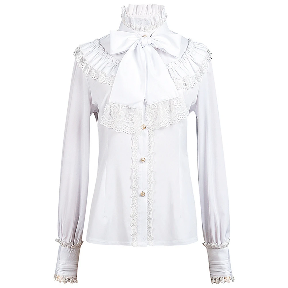 

Women Victorian Renaissance Gothic Blouse Medieval Steampunk Shirt White Lolita Vintage Ladies Short Design Party Lace Tops