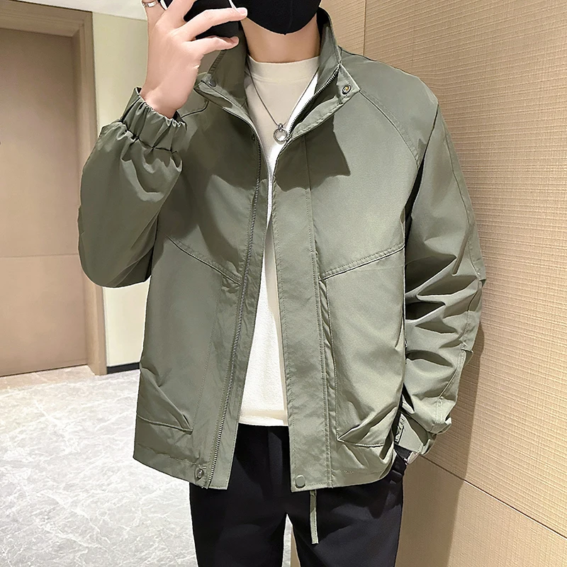 

Мужская повседневная однотонная куртка с воротником-стойкой, весна-осень, новая коллекция, стильный бренд, высококачественная, для отдыха и работы