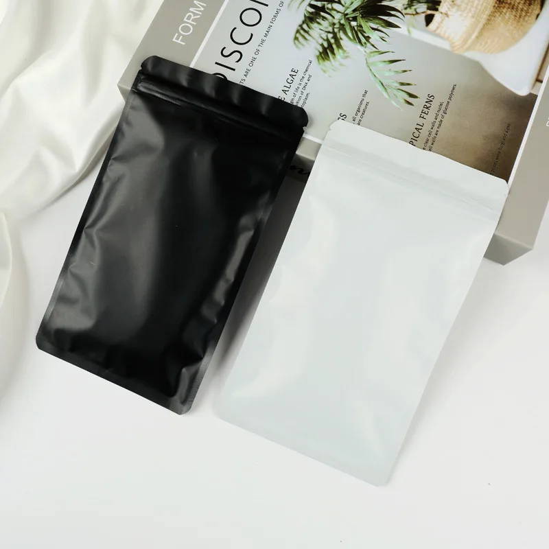 Thick 50pcs Matte Black White Smell Proof Zip Lock Plastic Bag Food Powder Package Pouch Aluminum Foil Mylar Heat Seal Zip Bags