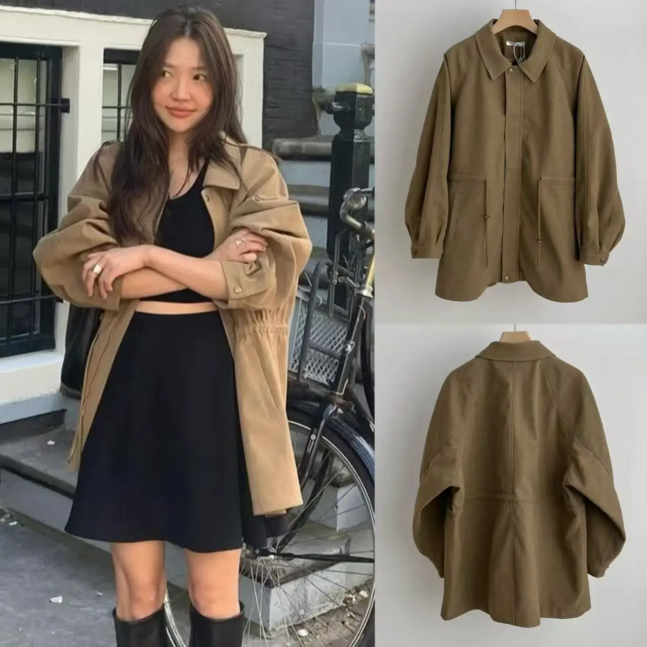 

Casual Tannat Vintage Barn Sle Dstring Waistcoat Long Coat 2025 Autumn Season All-Match Windbreaker Women's Outerwear