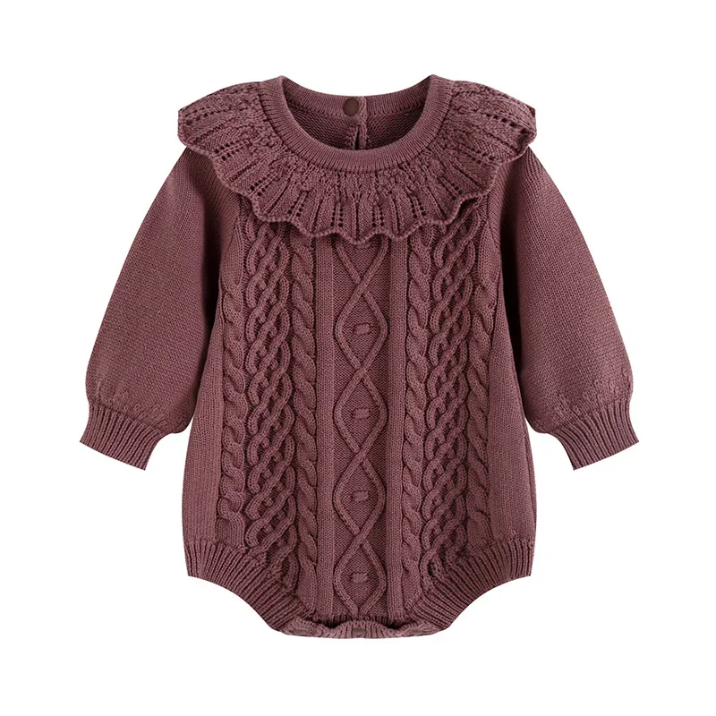 ربيع جديد 2026 0-24 متر طفل رضيع فتاة محبوك رومبير بأكمام طويلة بلون الكورية نمط تسلق دعوى طفل محبوك الملابس