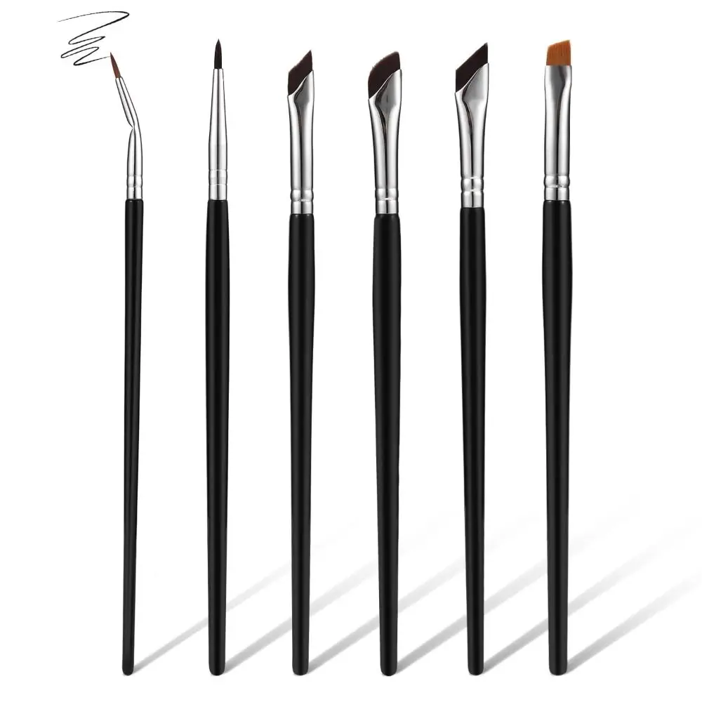 6 pezzi/set pennello per eyeliner angolato ultra fine manico in legno dettaglio precisione pennelli per correttore sopracciglio pennello per ombretto morbido