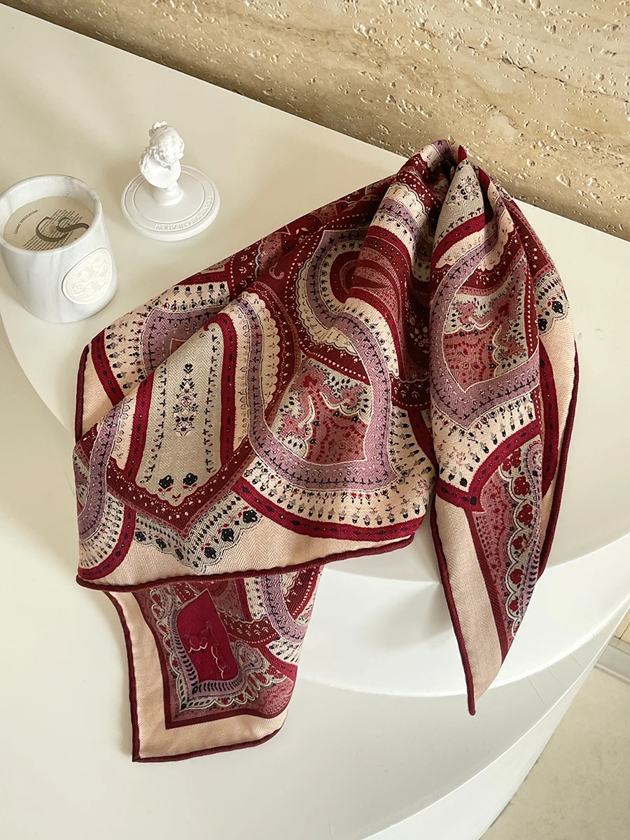 Silk Wool Scarf 65CM Small Winter Scarves Hand Rolled Shawls Head Neck Accessories Christmas Lover Gift
