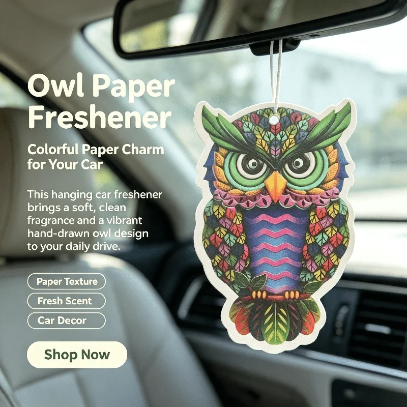Car Air Freshener Colorful Hand Drawn Owl Hanging Scent Card for Car Rearview Mirror Decor Ornament Gift