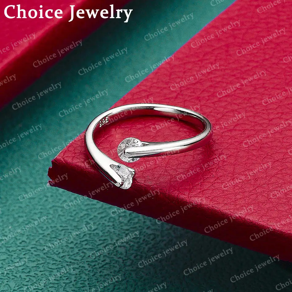 High Quality 925 Sterling Silver Shiny Double Zircon Ring Open Adjustable Design for Women's Engagement Ring Jewelry Accessories