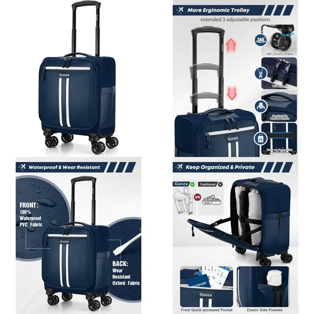 Water Resistant Softside Spinner Luggage, 16 Inch Airline Approved Carry-On Bag, Wheeled Travel Bag for Comfortable Journey