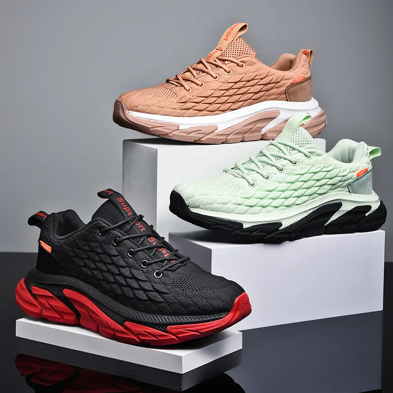 Men's spring fly-knit breathable fish-scale casual shoes, trendy mesh shoes, student sports running shoes