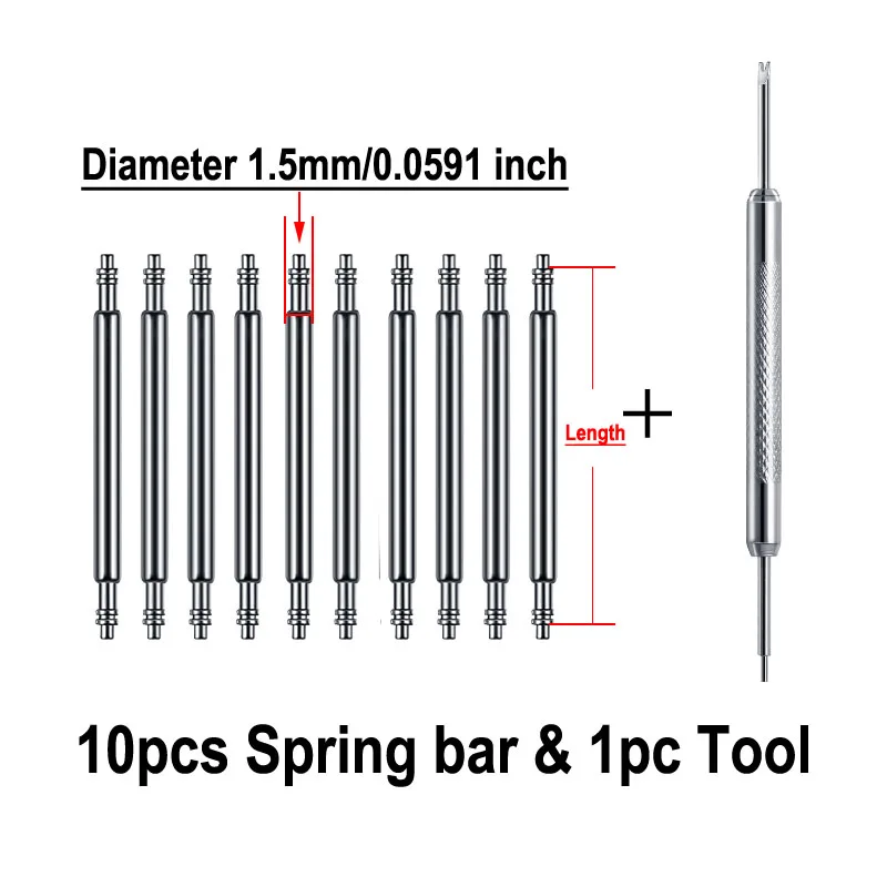 10pcs Dia 1.5mm/1.8mm Strainless Steel Leather watch strap Repair Spring Bars 8mm-18 20 22 24 26mm Belt Watch Repair Tools Pin