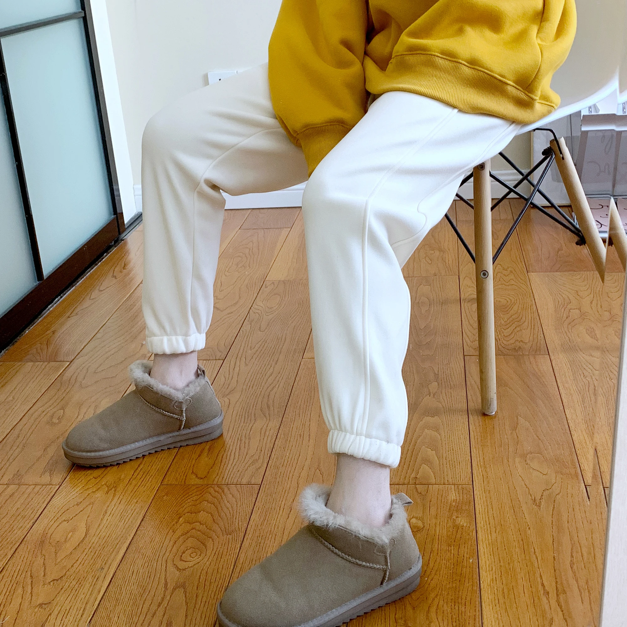 

Спортивные брюки Plu Thiened с завышенной талией для женщин, повседневные длинные брюки в корейском стиле, из полиэфирного волокна, новинка зимы