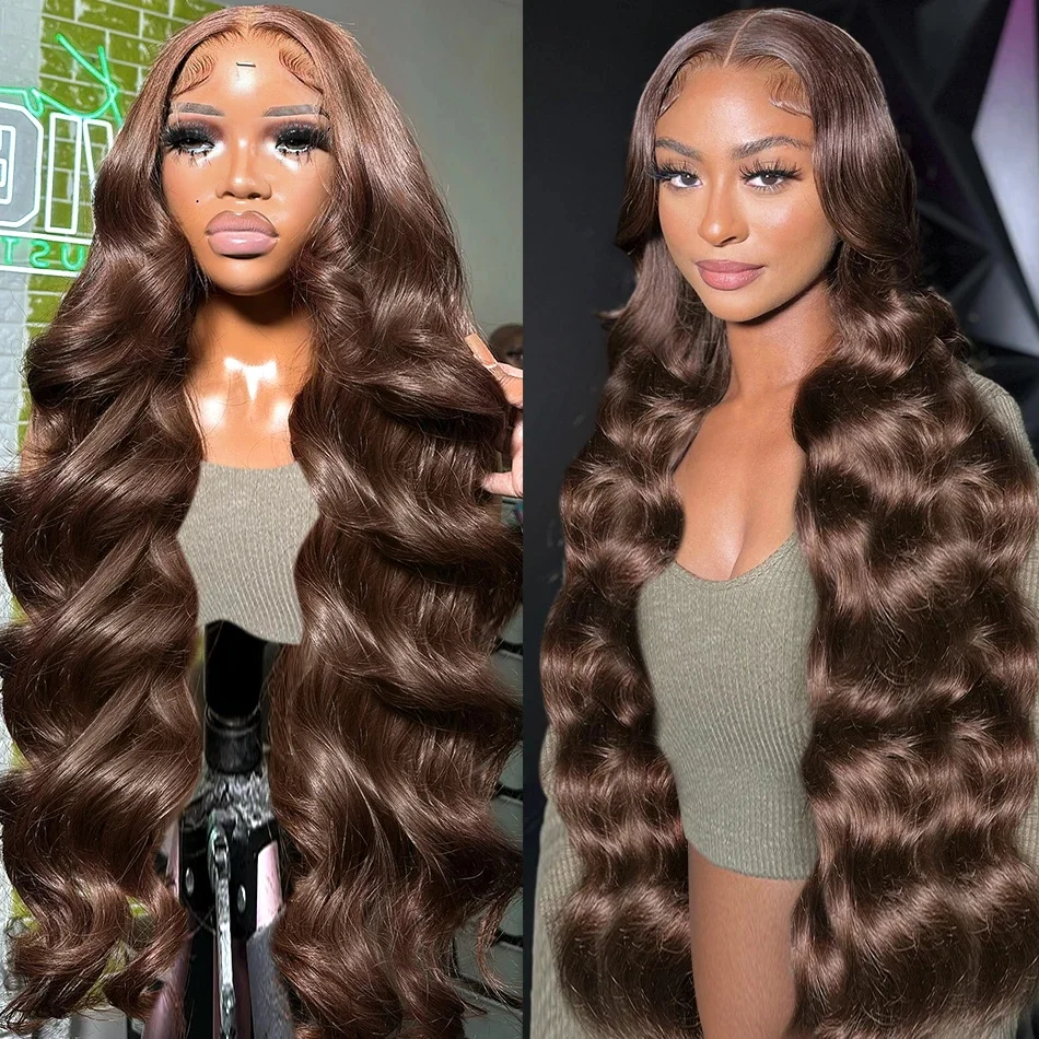 Perruque Lace Front Wig Body Wave Brésilienne Naturelle, Cheveux Humains, Couleur Brun Chocolat, 13x4, 13x6, HD, Transparent