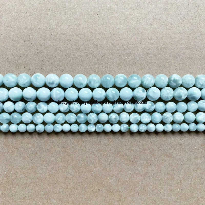 Genuine Semi-precious Natural Dominica Light Green Angelite Stone Round Loose Beads 6 8 10MM Pick Size For Jewelry Making DIY