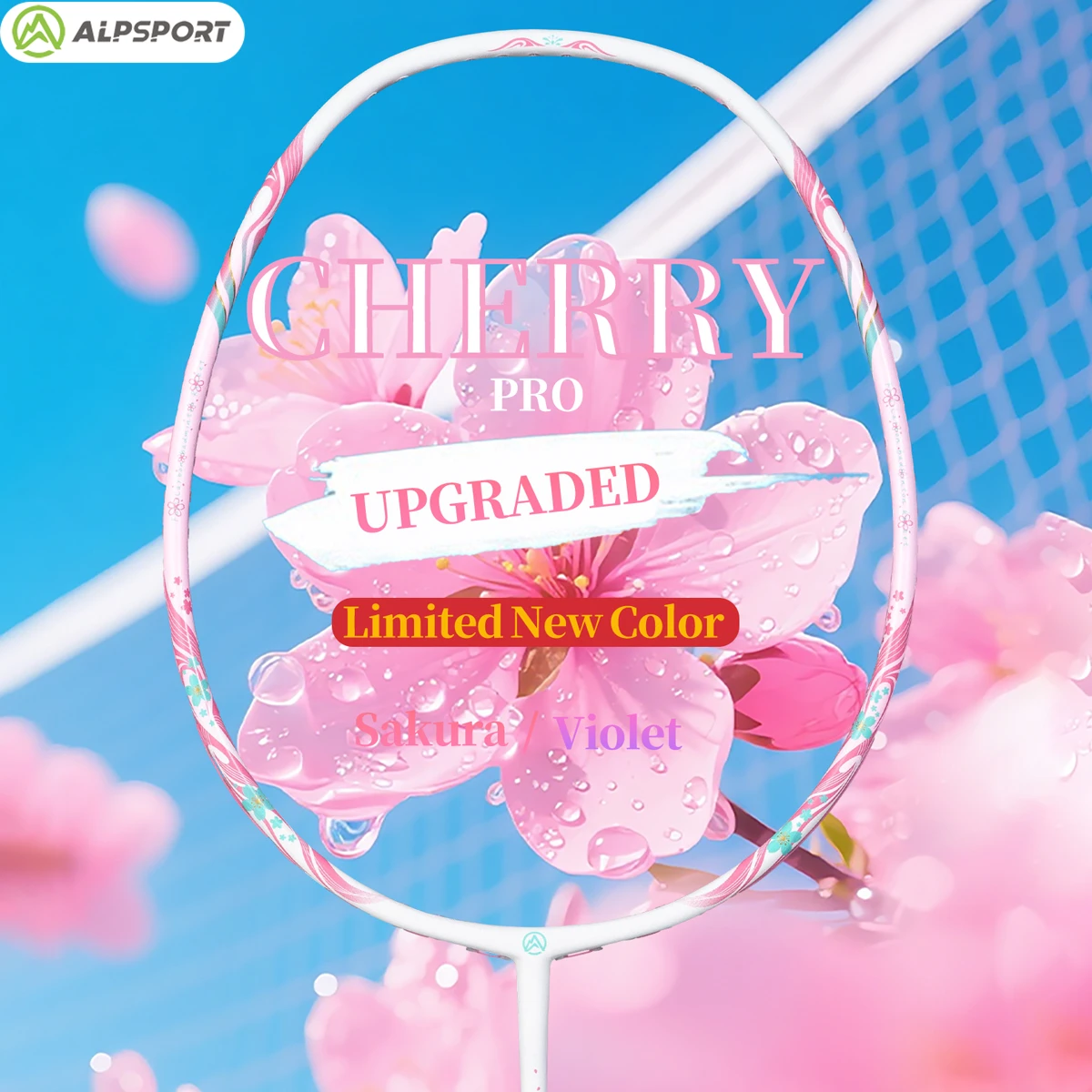 

​​ALP Cherry Badminton Racket Pink 4U T800 Aviation Carbon Fiber + Grip (Lightweight)​​Suitable For Teenagers Original ALPSPORT