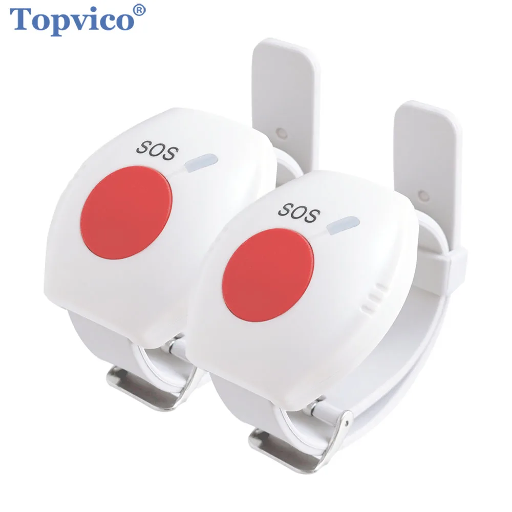 Topvico 2 Chiếc Hoảng Loạn Nút RF 433Mhz SOS Nút Cấp Cứu Người Cao Tuổi Báo Động Đồng Hồ Vòng Tay Tuổi Người GSM An Ninh Tại Nhà hệ Thống Báo Động