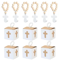 10/20PCS Wooden cross rosary Candy Box boy girl First Holy Communion Baptism Christening rustic wedding Easter gift