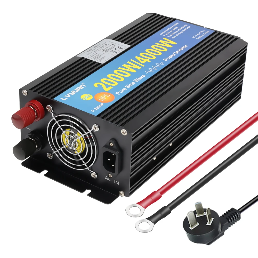 UPS 4000W Pure Sine Inverter 12V 24V 220V DC to AC With usb charging cable LED EU UN Socket  Frequency Converter Car Transformer