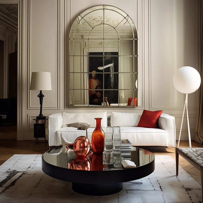 مرآة ذهبية فاخرة لغرفة المعيشة الحديثة ديكور مخصص الشمال مرآة الطابق الجمالية حديقة إنفينيتي شبيجل العصا المنتجات المنزلية