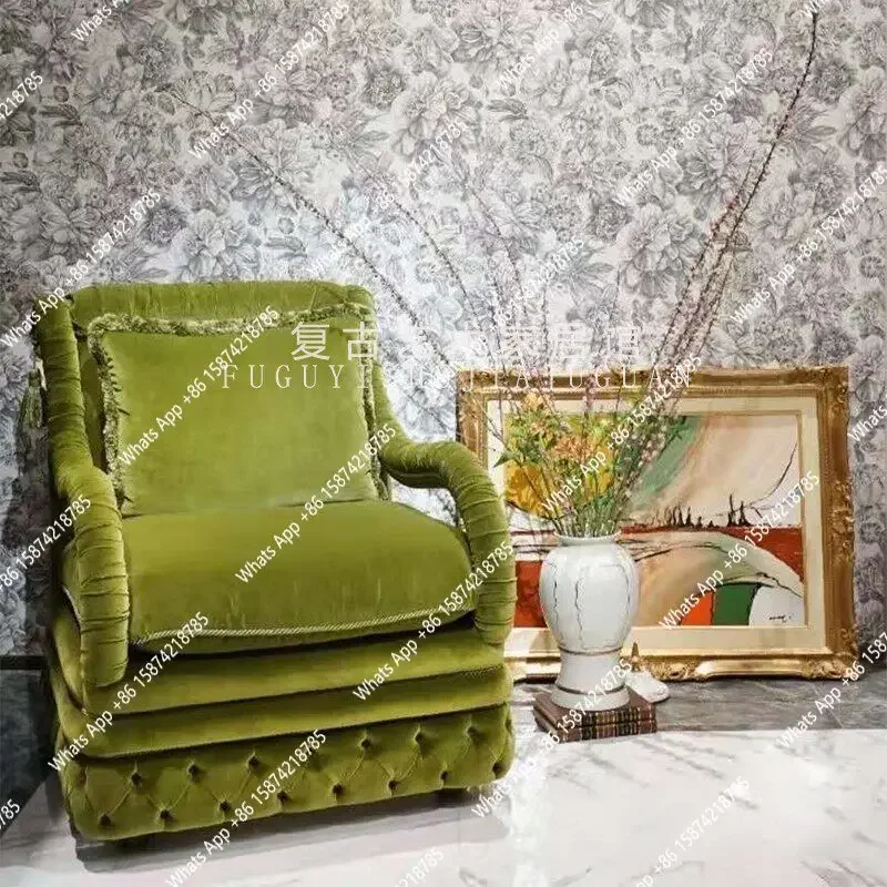 G French Retro Velvet Single Sofa Special-shaped Bag Buckle Renaissance Classical Exhibition Hall Sofa Chair