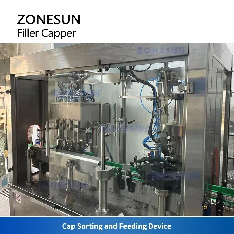 ZONESUN-máquina automática de llenado y tapado de botellas de cerveza, llenador de botellas isobarico, llenado carbonatado, tapón de corona, ZS-CFC4 de presión