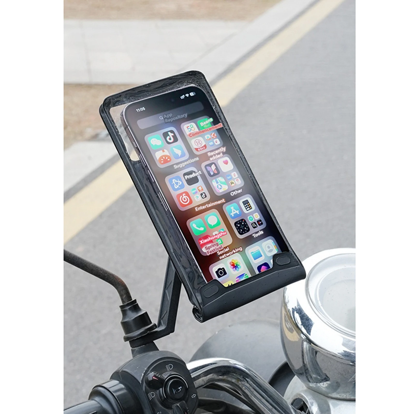 TPU กันน้ําหน้าจอสัมผัสกระเป๋าโทรศัพท์ผู้ถือเปลือกแข็ง 6.7 "กระเป๋าโทรศัพท์ 360 °   ขายึดแบบหมุนสําหรับจักรยาน/ รถยนต์ไฟฟ้า/ สกู๊ตเตอร์